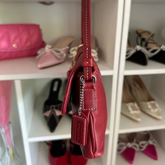 Cherry Red Leather Vintage Coach Hampton Bag 🍒