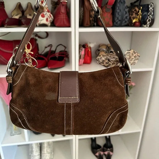 Brown Suede Y2K Coach Small SoHo 🤎🍒
