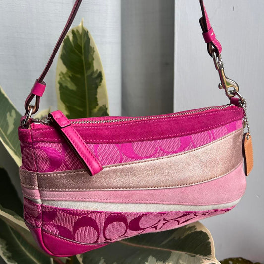 Coach Signature Vachetta Hand/Shoulder Bag - Pink/Tan/Silver