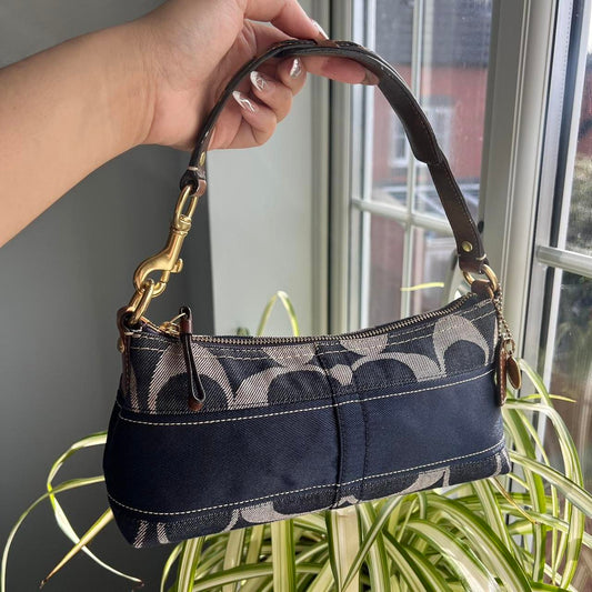 Coach Signature Denim Baguette Shoulder Bag