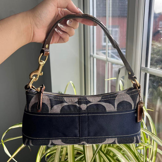 Coach Signature Denim Baguette Shoulder Bag