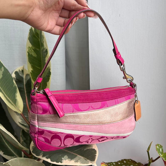 Coach Signature Vachetta Hand/Shoulder Bag - Pink/Tan/Silver