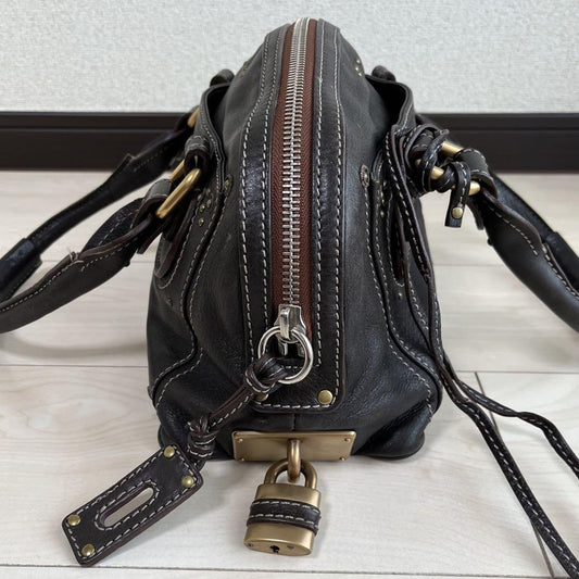 Chloe Paddington Handbag Mini Boston Brown Leather With Gold Padlock Used