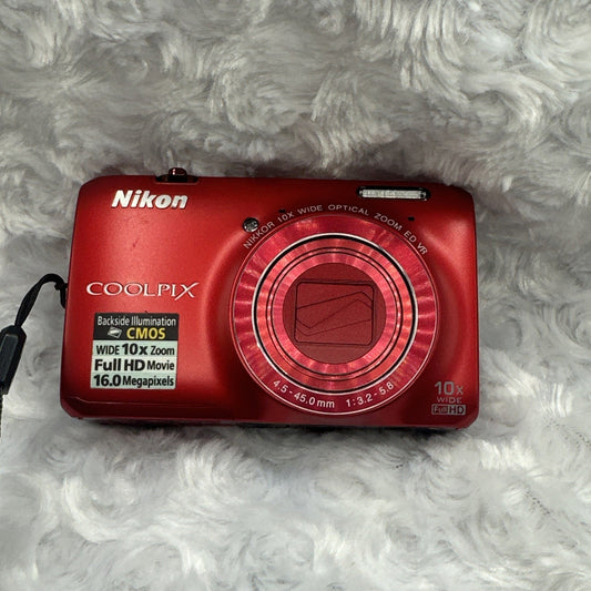 📷 Nikon COOLPIX S6300 Red 16.0MP 10x optical zoom Digital Camera W/SD Card See Vid