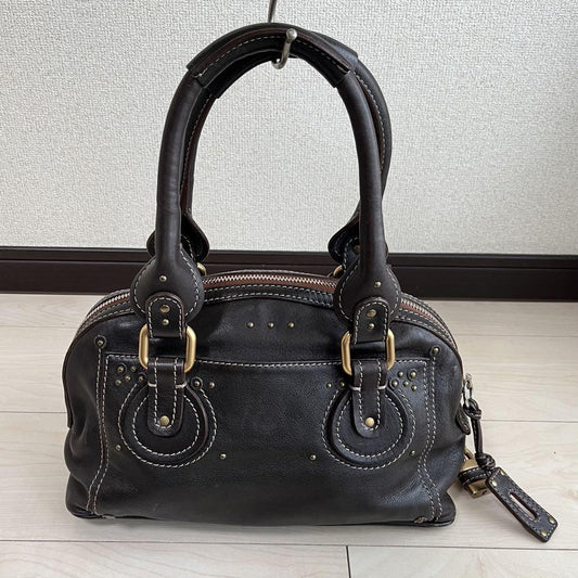 Chloe Paddington Handbag Mini Boston Brown Leather With Gold Padlock Used