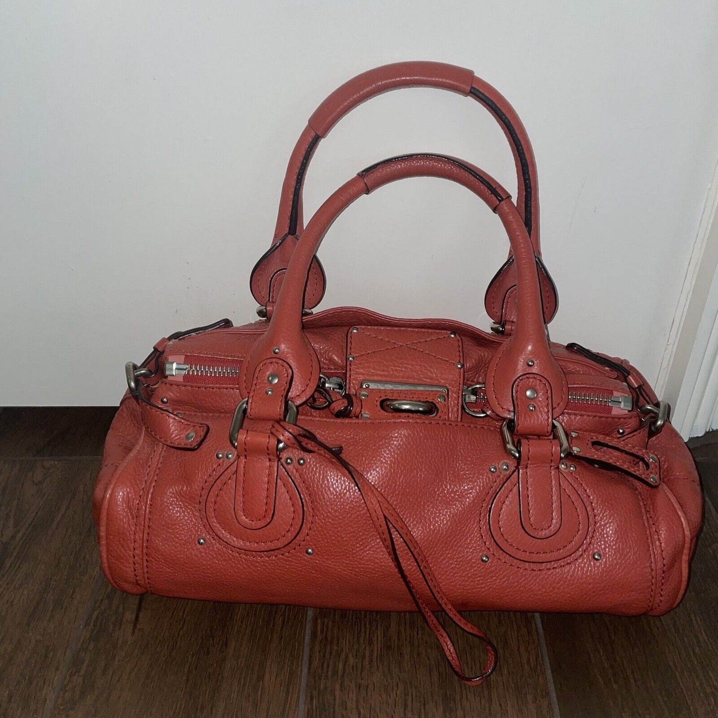 Chloe Paddington Hand Shoulder Bag Red orange Leather Silver hardware-NO LOCK.