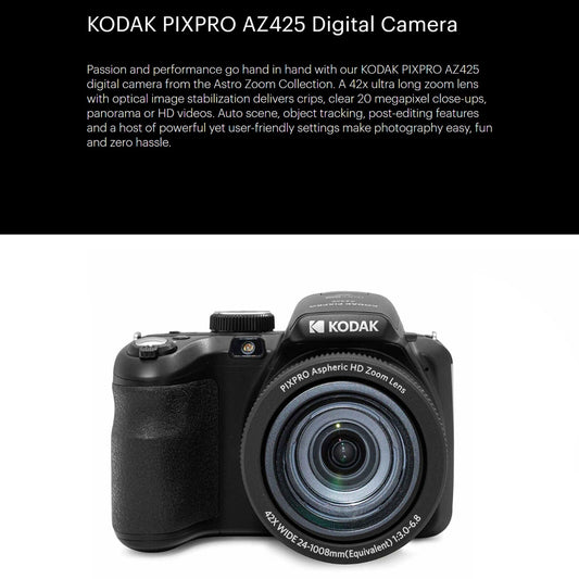 New KODAK PIXPRO AZ425 20MP 42x Optical Zoom IS 1080 Video Digital Bridge Camera